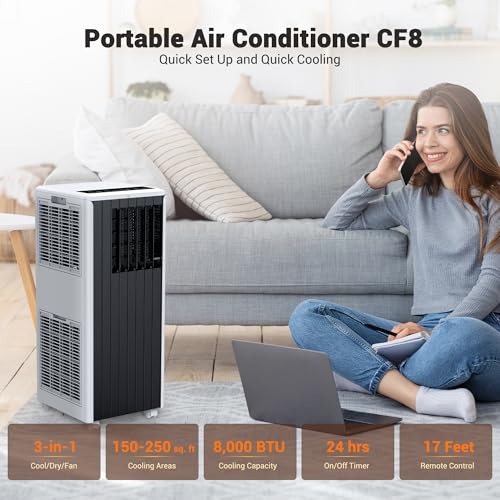 Image of 8000 BTU Portable Air Conditioner, 3-in-1 Portable AC for Rooms Up to 350 Sq.ft, Quiet Sleep Mode, Fast Cooling, Compact with Dehumidifier and Remote Control