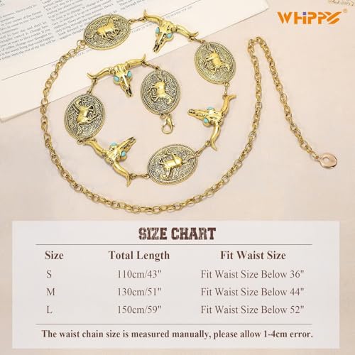 Image of WHIPPY Western Metal Concho Belt for Women Vintage Cowgirl Boho Turquoise Chain Belts for Dresses Jeans