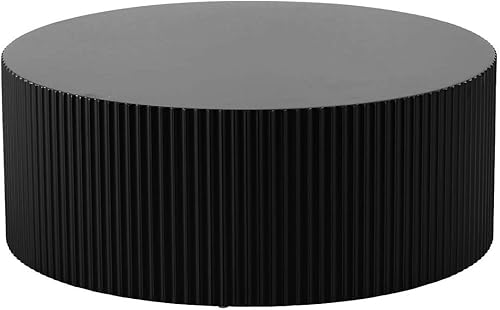 Miniatura 9 de JUSTONE Juego de 3 mesas auxiliares redondas negras para sala de estar, mesa auxiliar redonda de tambor de 3 piezas para anidar, mesa de centro