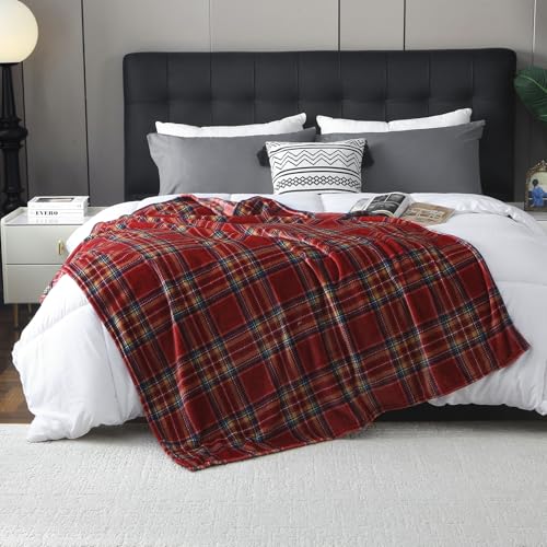 MERRYLIFE Dark Red Plaid Throw Blanket Decorative Fleece Throw | Ultra-Plush Colorful | Couch Blanket Travel Lap | Home Gift Use (60 90 Dark Red Plaid)
