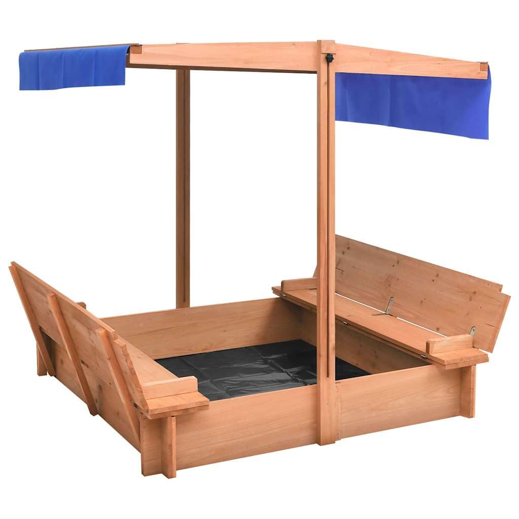 Sandkasten mit Dach aus Tannenholz 112x112x112 cm, inkl. Sitzbank und Sonnenschutz für Kleinkinder, Outdoor Garten Spielplatz, wetterfeste Holz Sandkiste mit Abdeckung und Bodenplane