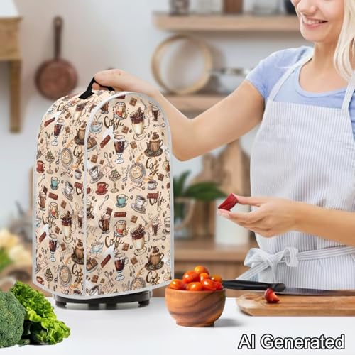 Image of Coffee Design Blender Dust Cover, Anti Fingerprint Polyester Stand Mixer or Coffee Maker Appliance Protector, Machine Washable Blender Cover for Kitchen Appliance