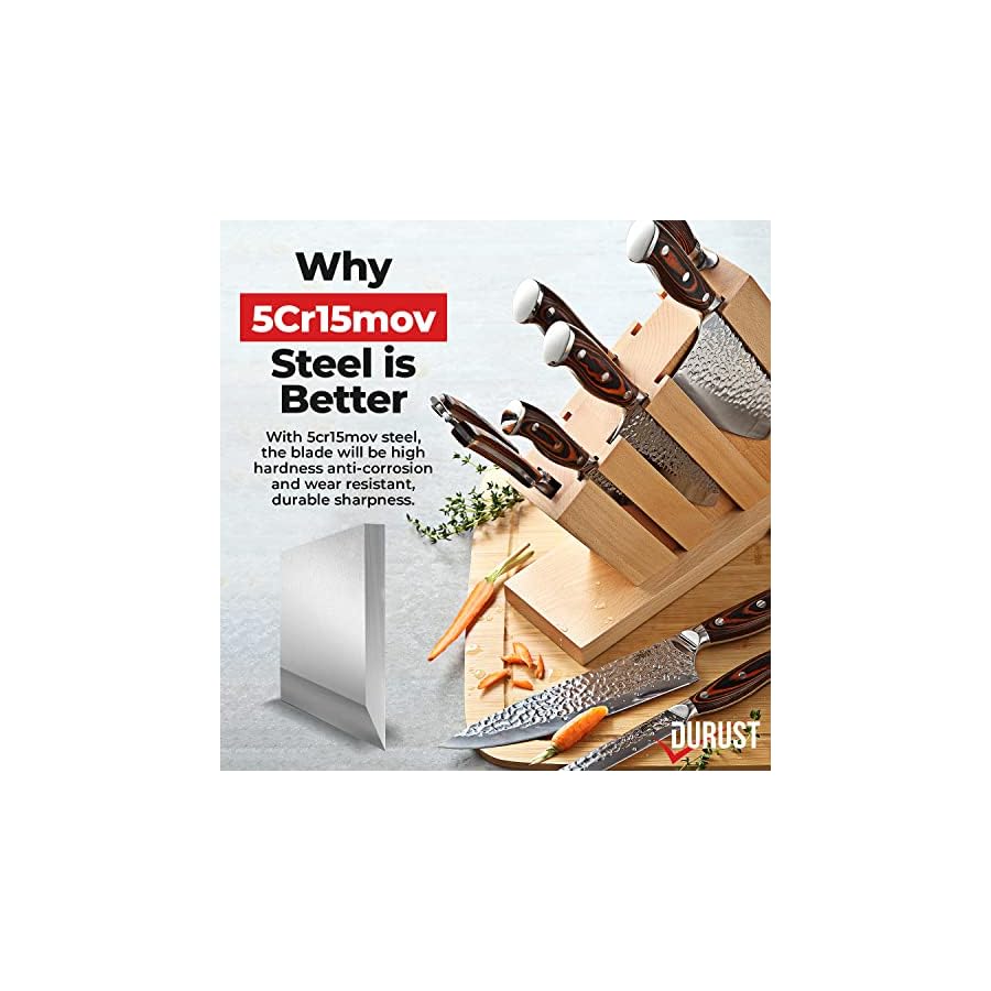 Durust-Kitchen-Knife-Set-with-Beech-Wood-Block-9-Piece-5Cr15Mov-Stainless-Steel-Knives-with-Pakkawood-SS-430-Bolster-Handle Durust Kitchen Knife Set with Beech Wood Block, 9-Piece 5Cr15Mov Stainless Steel Knives with Pakkawood +S/S 430 Bolster Handle,