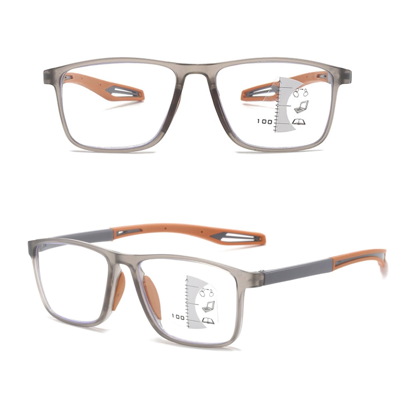 Lillie Unisex Orange 1 Pair Of Progressive Multifocal Reading Glasses, Sports Anti-Blue Light Reading Glasses, Tr90 Flexible Glasses (Color : Size : 3.0X)