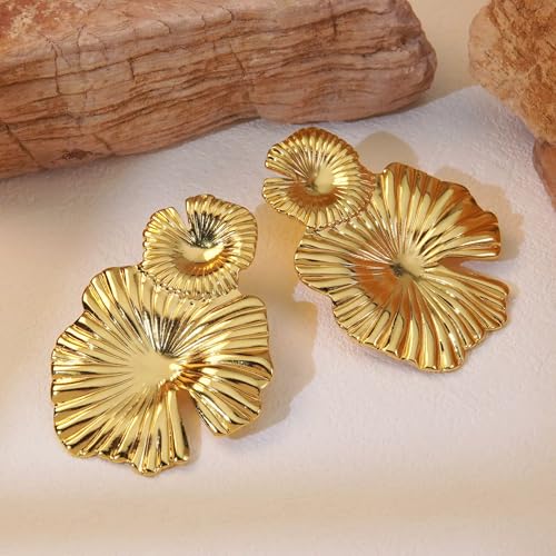 Gold Flower Earrings for Women – Chunky Statement Dangle Earrings, Hypoallergenic Lightweight Stainless Steel Jewelry, Elegant Bold Earrings for Party, Wedding, Gift2
