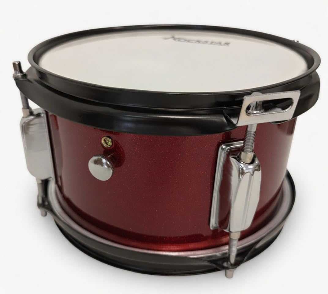 ROCKSTAR - Tambor de Madera Afinable SMD-0805WR 8" x 5" (20 x 12,7 cm) Caja de Marcha, Instrumento de Percusión con Bordón Ajustable, Correa y Baquetas Incluidas. Vino metalizado.