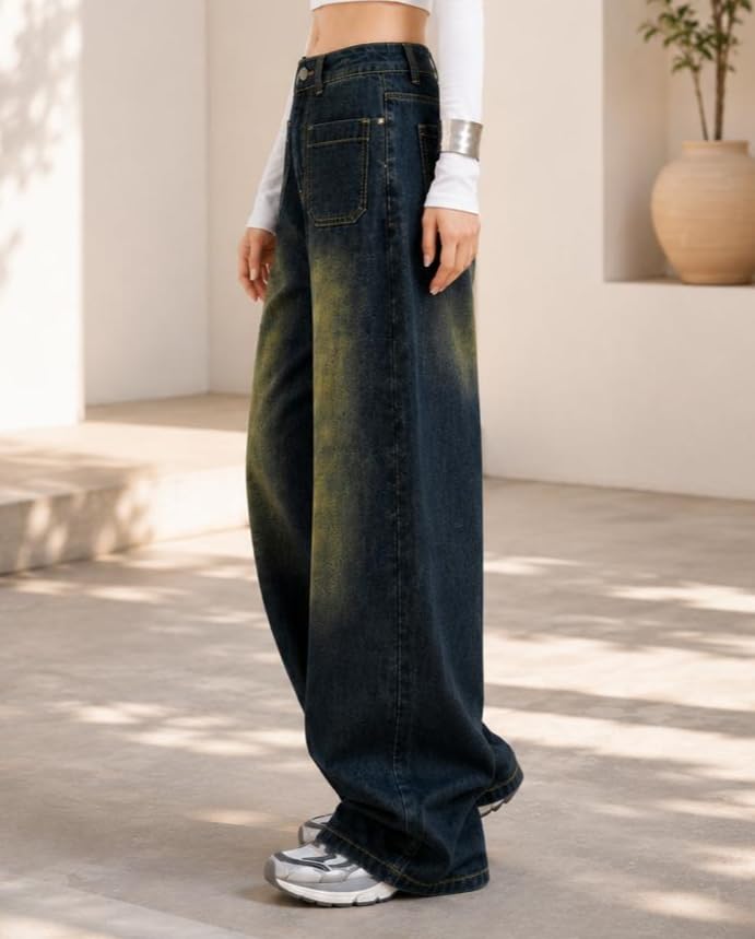Image of ODDMONEKY Baggy Jeans for Women || Korean Jeans for Women || Wide Leg Korean High Waist Baggy Denim Pants (Wjeans-7)