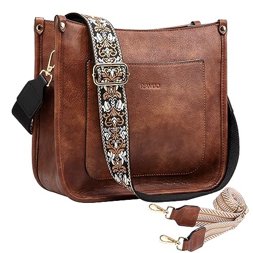 RAVUO Crossbody Bags for Women, Vegan Leather Shoulder Bag Fashion Ladies Handbags with 2 Adjustable Straps
