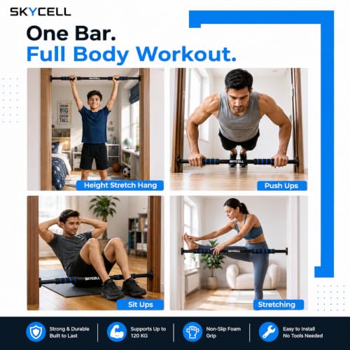 Image of SKYCELL Heavy Duty Door & Wall Mounted Pull Up Bar for Home Workout - Multi-Grip Pull-Up Bar (EasyFit Alternative)