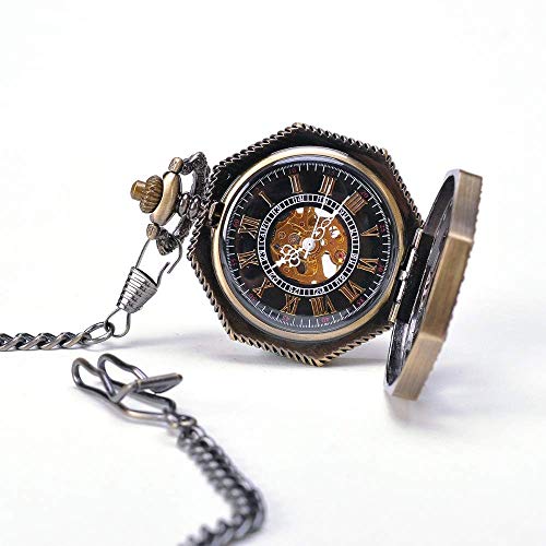 Reloj mecánico de bolsillo octogonal estilo retro hecho en latón 5