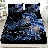 Schwarz Spannbettlaken Set 140x200cm Tiefe Tasche 30cm, Fantasie-Meerestiere Spannbetttuch Weiche...