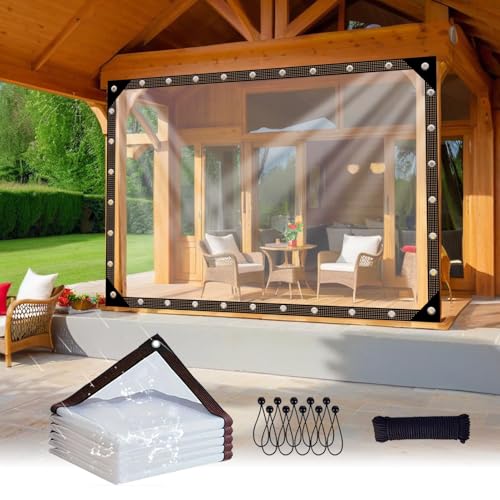 180 x 300 cm 防水シート透明ビニールシート, クリアタープ, 雨よけシート 屋外, 雨避けシートアイレット付き適用範囲, 植物、鶏小屋、ベランダ、ベランダ、温室、庭、パティオ、家具