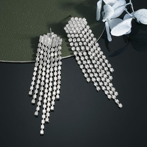 SELOVO Dangly Earrings Dangling Rhinestone Prom Dangle Earrings Silver Tone (Clear-Style 1)4