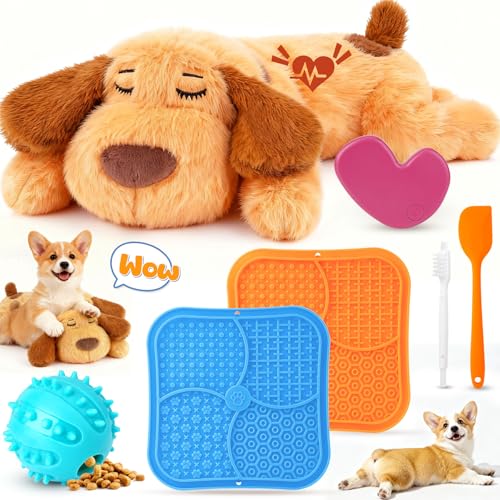 PatsFran Heartbeat Puppy for Dogs Lick Mats & Treat Ball All-Round Calming Kit for Anxiety Relief Sleep Aid & Behavior Training Puppy Essentials to Keep Them Busy4 Pcs