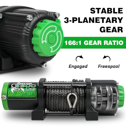 Image of STIMULATER 5500LB ATV /UTV Winch,12V Electric Winch,Winch with 1 /4'' x 50' Synthetic Rope,with Wireless Remote and Wired Switch,with Hawse Fairlead&Hook,IP67 Waterproof,Suitable for Most ATVs and UTVs