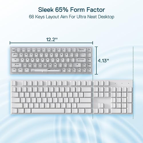 Image of Redragon K631 PRO 65% 3-Mode Wireless RGB Gaming Keyboard, 68 Keys Compact Full-Transparent Mechanical Keyboard w /Hot-Swap Free-Mod PCB Socket, Translucent Custom Switch - White