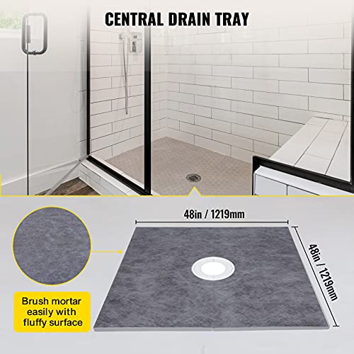 Image of VEVOR Shower Curb Kit, 48 inchx48 inch Watertight Shower Curb Overlay with 4 inch ABS Central Bonding Flange, 4 inch Stainless Steel Grate, 2 Cuttable Shower Curb and Trowel, Shower Pan Slope Sticks Fit for Bathroom