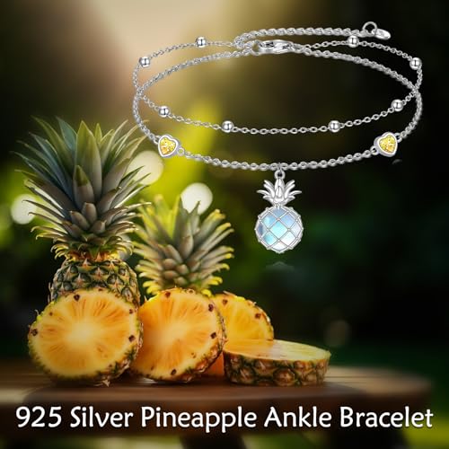 Image of LUHE Pineapple /Mushroom /Star /Mountain Anklets Sterling Silver Adjustable Chain Link Ankle Bracelets Beach Anklet Jewelry for Women Teens
