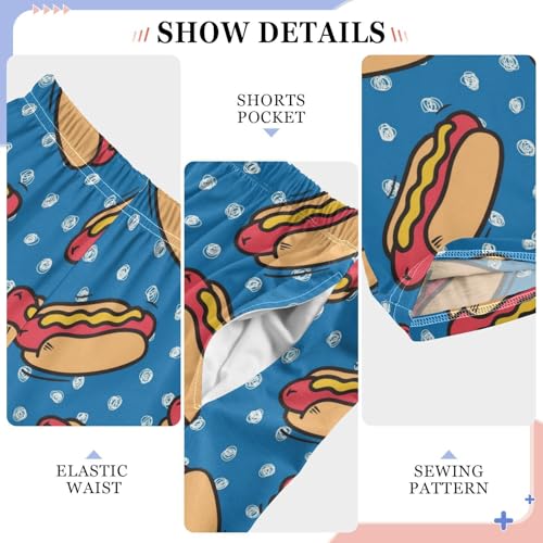 Cute Hot Dog Ketchup Pajama Pants Long Sleep PJ Pant Pajama Bottoms Elastic Waist Lounge Pants with 2 Pockets S4