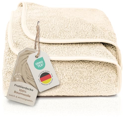Gräfenstayn LAYNENBURG Premium Frotteedecke 150x200 cm - 100% Baumwolle - dünne & leichte Sommerdecke - Baumwolldecke als Sofa-Decke & Bettdecke - Frottierdecke & kühlende Sofa-Decke (Creme)