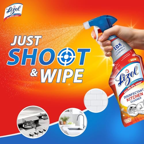 Image of Lizol Kitchen Cleaner Spray - 450ml (Pack of 2) + 1 Free Scotch-Brite Sponge Wipe & Lizol Disinfectant Surface & Floor Cleaner Liquid, Citrus - 1 Litre