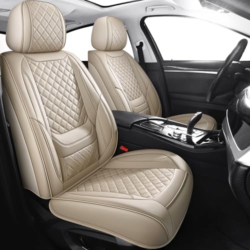 Chezope Automotive Car Seat Covers Front Pair Set Universal Fit for Most Cars SUV Sedans Trucks Waterproof Leatherette Car Seat Covers Accessories (Beige, Front Pair Beige)