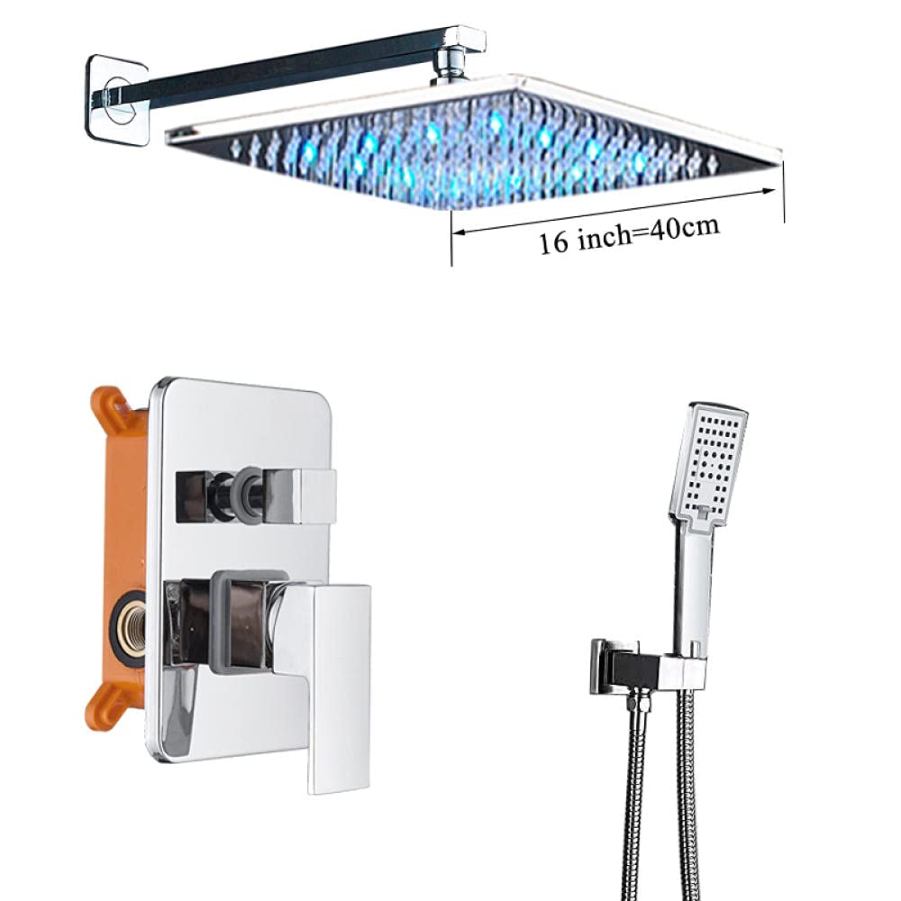 Bateria Natryskowa Do Łazienki, Chromowana, Deszczownica Led, Bateria Do Wanny, Montowana Na Ścianie, Bateria Natryskowa, Bateria Natryskowa, Zestaw Prysznicowy, 16 Cali,16 inch