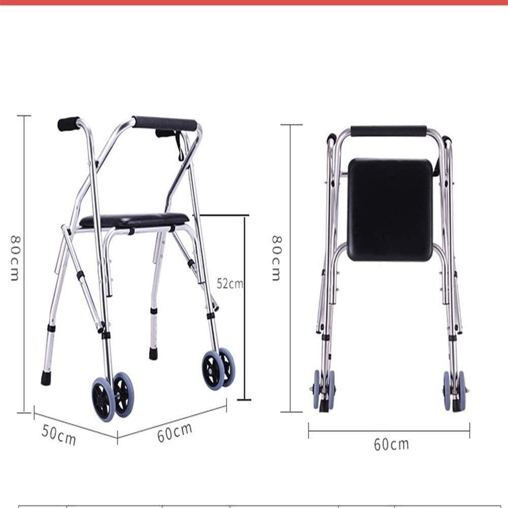 Andador plegable de dos botones con respaldo de asiento y ruedas Andador rodante ligero de aluminio para movilidad para personas mayores y adultos