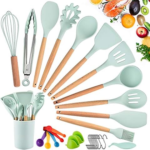 14 piezas YUEHAO utensilios de cocina de silicona y madera Cover