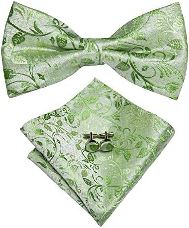 Dubulle Mens Silk Pre-tied Bowtie and Pocket Square Cufflinks Set for Wedding Party