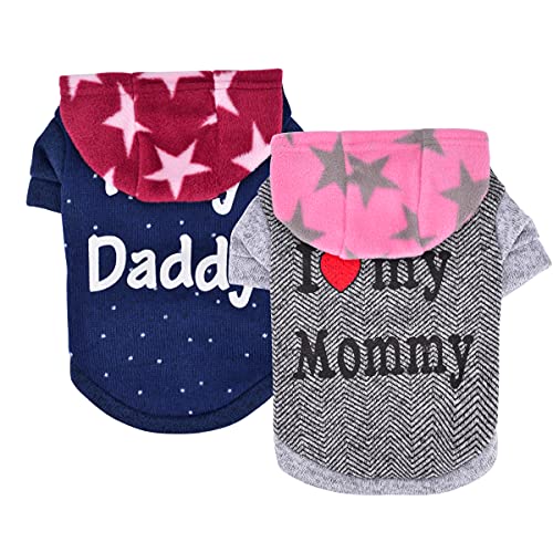 Dog Sweaters For Small Dogs Girl Boy Chihuahua Dog Clothes Outfit Apparel I Love Mommy/Daddy Puppy Sweatshirt Hoodie Winter Warm Cats Clothing Coats 2 Pack (X-Large) #TOP8