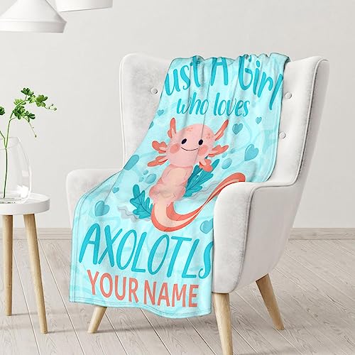 Girl Blanket - 40x50 Inches Personalized Cute Axolotl Throw - Blue Soft Fuzzy Blankets for Bed, Couch & Living Room