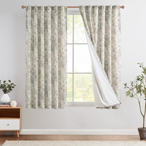 jinchan Floral Lined Linen Curtains 63 Long for Living Room 2 Panels