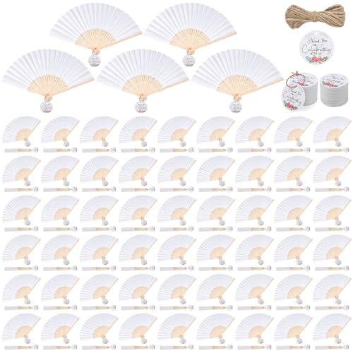 MCEAST 120 Pack White Wedding Folding Fans Bamboo...