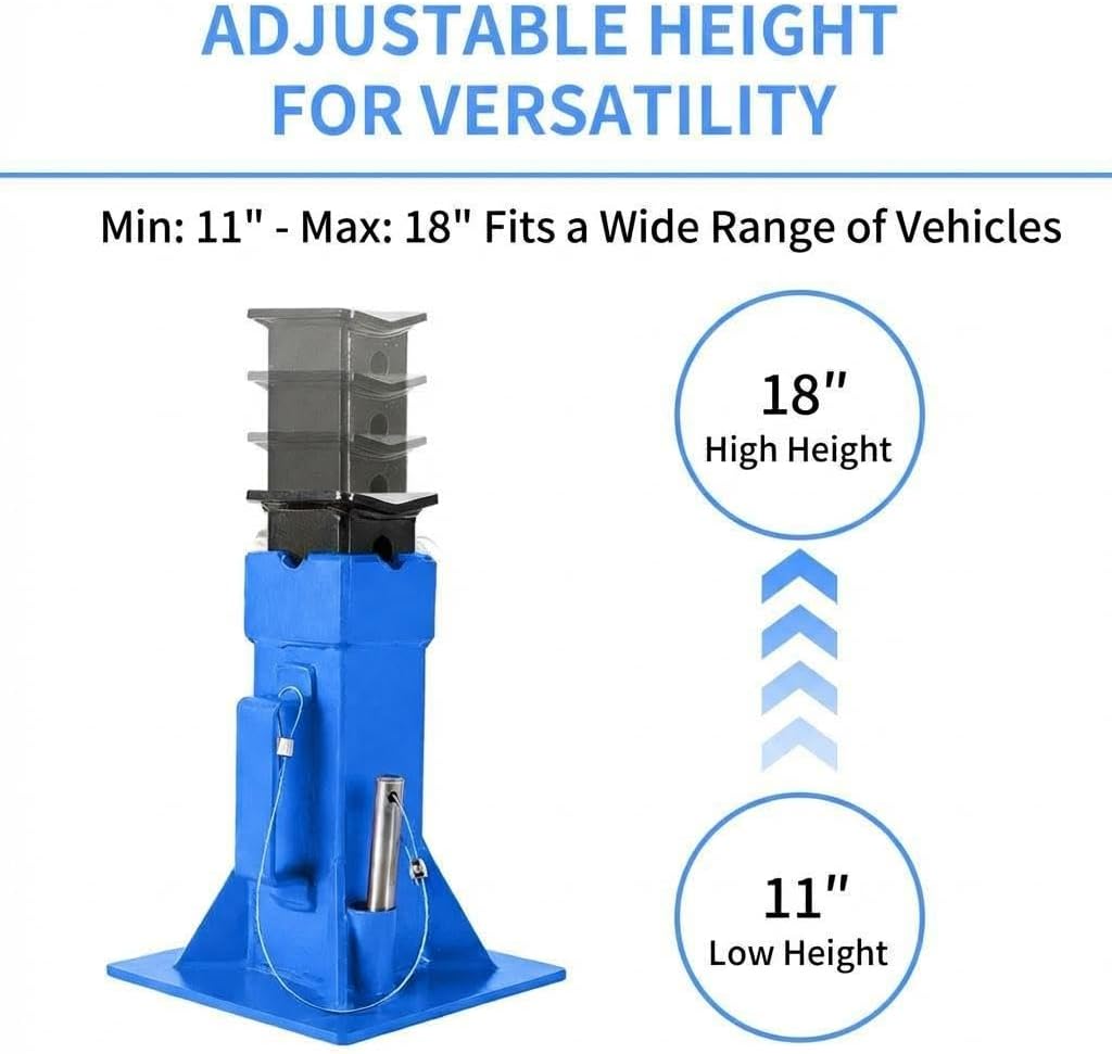 2 Pack 12T Pin Type Jack Stands, Pin-Style Supports for Heavy Trucks & RVs, Quick-Release Locking, 11-18 Inch Adjustable Height, Professional Garage & Shop Use, Blue