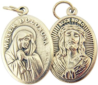 Catholic Patron Saint Medals Silver Toned Base, 1 Inch, Set of 2, Silver