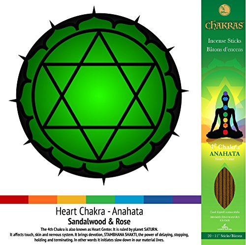 Chakras 100% Natural Hand Dipped Incense Sticks 4 Anahata - Heart - Love - Primary Aromas Sandalwood & Rose - 11 Inch - 60 Minutes - 3X 20-Pack #TOP1