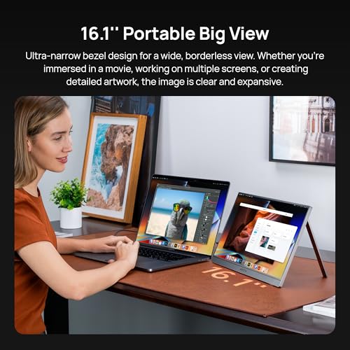 ARZOPA 16.1" Portable Monitor Gray, 100% sRGB FHD 1080P Kickstand Portable Laptop Monitor High Color Gamut Display IPS Eye Care Screen for High-end