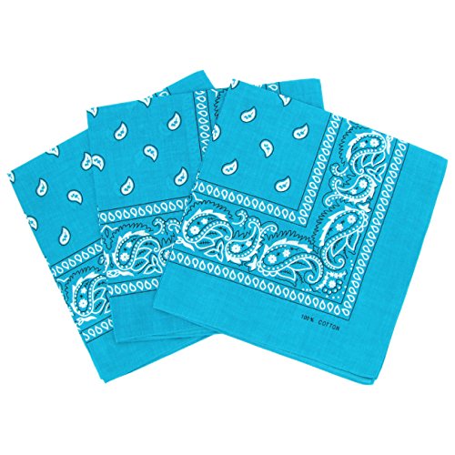 Lot de 3 bandanas paisley - Foulard coton motif cachemire vendu par 3 - Turquoise - Taille Unique