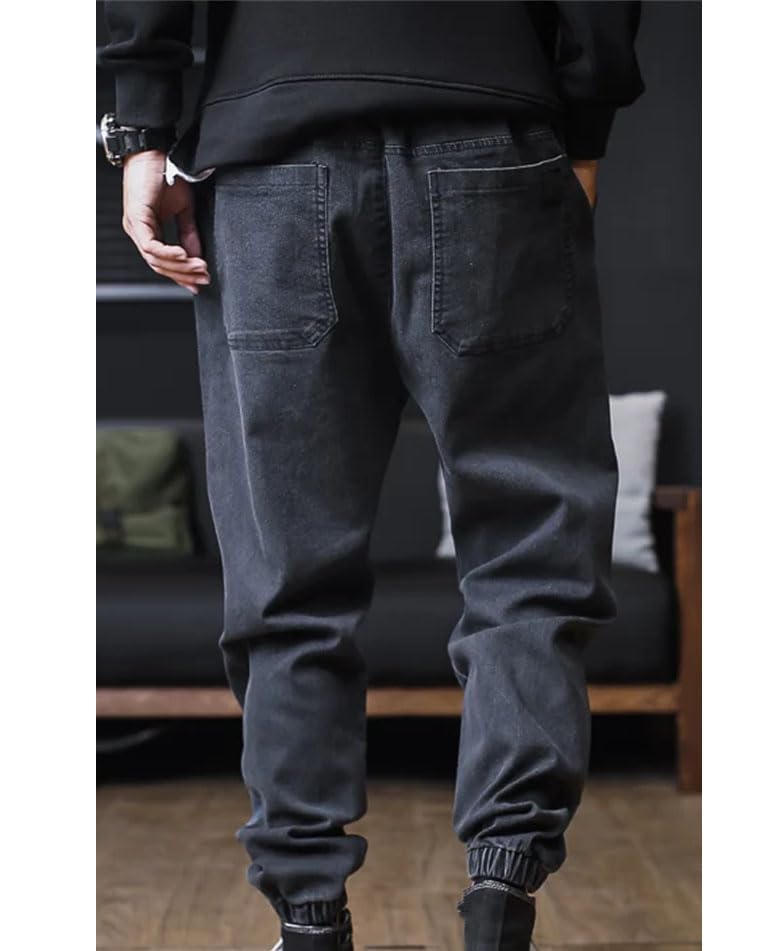 Men Plus Size Jeans Drawstring Elastic Waist Baggy Denim Pants Loose Joggers Streetwear Harem Jeans Cargo Pants4