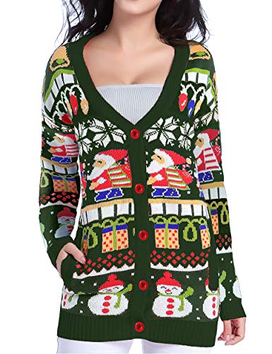 v28 Ugly Christmas Sweater for Women Vintage Funny Merry Knit Cardigan Sweaters
