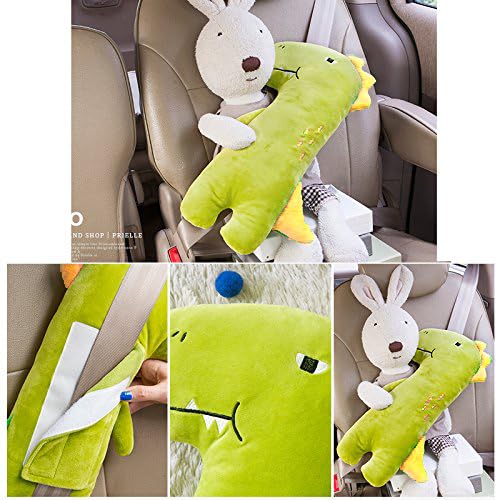Synlark® Seatbelt Pillow for Kids, Car Pillow Seat Belt Cushion, Covers Child Seat Head Rest Support Shoulder Pad, Seat Strap Pillows Adjuster for Children and Baby (Green Dinosaur) 2