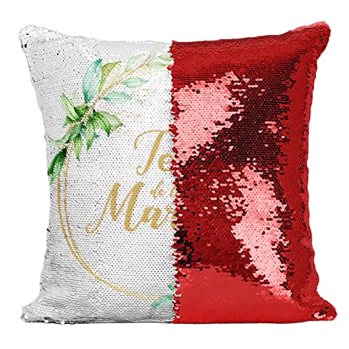 Coussin de mariage team de la mariée rouge à sequins pour décorer un EVJF festif
