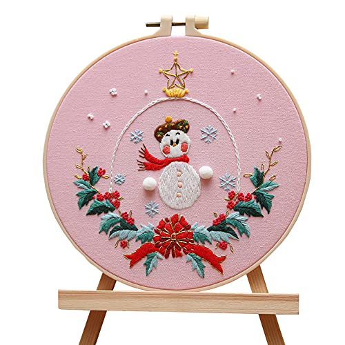 Image of Gogobear 7.9 inch Desktop Wall 3D Art Embroidery Painting Adult Beginner Handmade Embroidery DIY Christmas Snowman Material Kit Complete Set Includes All Materials