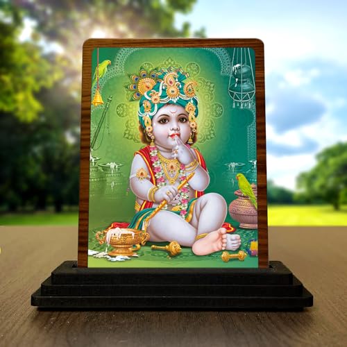 Image of Panchmukhi Hanuman Wooden Idol - Glossy Finish 5x4in | Murti for Car Dashboard & Home Temple | Perfect Small Statue for Door Entrance & Puja | Enhance Spaces (bal Gopal 1)