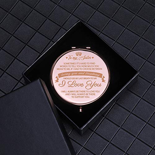Elegantpark Sister Gifts From Sister Brother Best Friend Birthday Gifts Rose Gold Engraved Compact Mirror For Purse Christmas Graduation Gifts For Sister Personal Pocket Travel Makeup Mirror #TOP3
