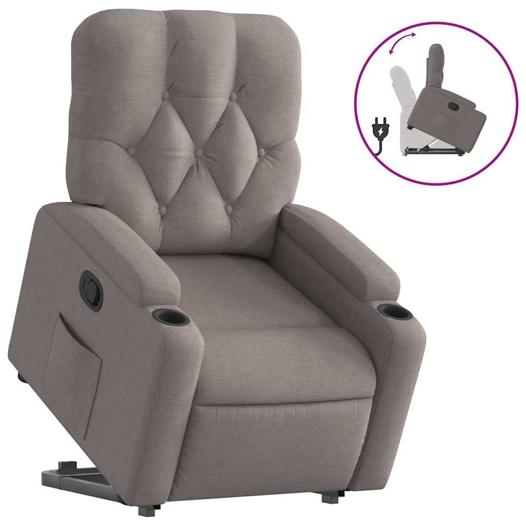 Relaxsessel mit Aufstehhilfe Elektrisch Taupe Stoff 74x86,5x93,5 cm gemütlicher Lesesessel bis 110 kg für Wohnzimmer Schlafzimmer und Seniorengerechtes Wohnen