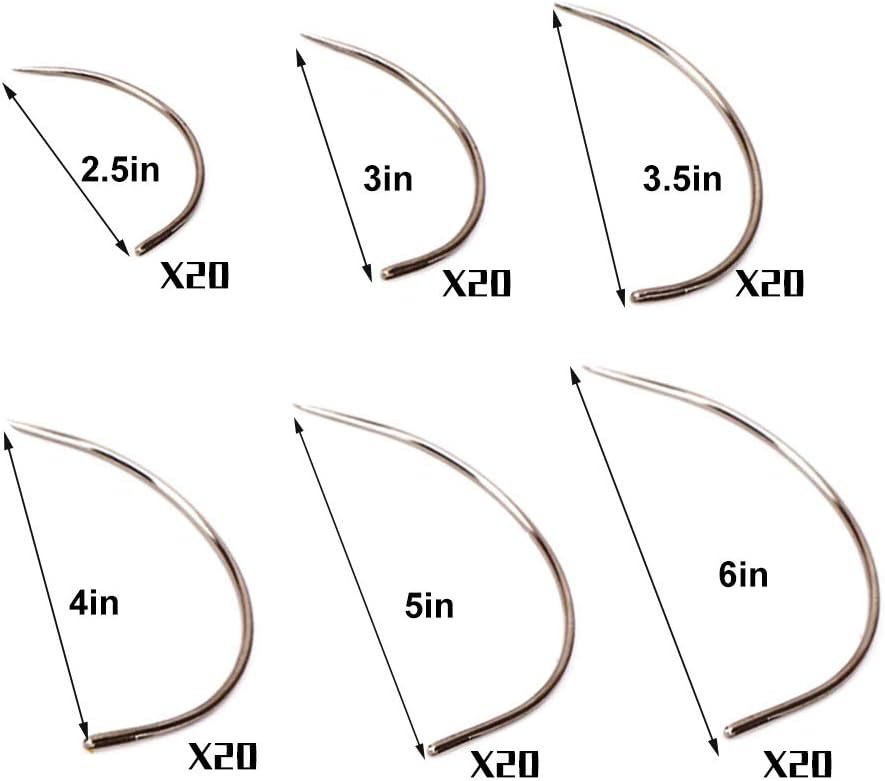 120 Pcs Leather Needles, Curved Sewing Needles, Weaving Needle for Carpet Leather Canvas Repairing, Blocking Knitting, Modelling and Crafts