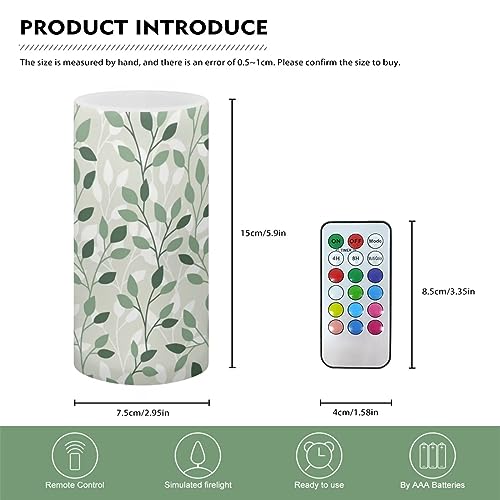 Image of Leaf Green Flameless Light Candles Home Table Ornaments, Battery Operated Candles with Color Changing Timer Remote Control Fake Pillar Candles Tealights Spring Home Decoration