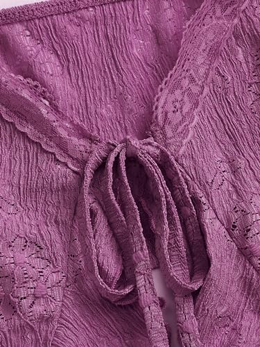 Image of CIDER Going Out Tops for Women Y2K Tie Front Lace Cowgirl Crop Tops | Asymmetrical Ruffle Hem, Spaghetti Strap, Country Concert, Western, Summer Outfits